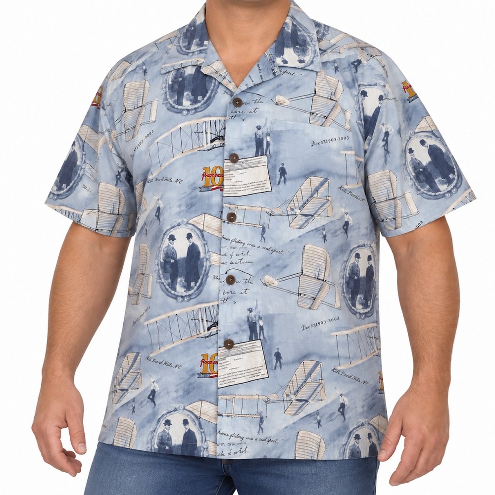 Vintage Max Boxxer Shirt Men L Wright Brothers Aviation Blue Short Sleeve USA